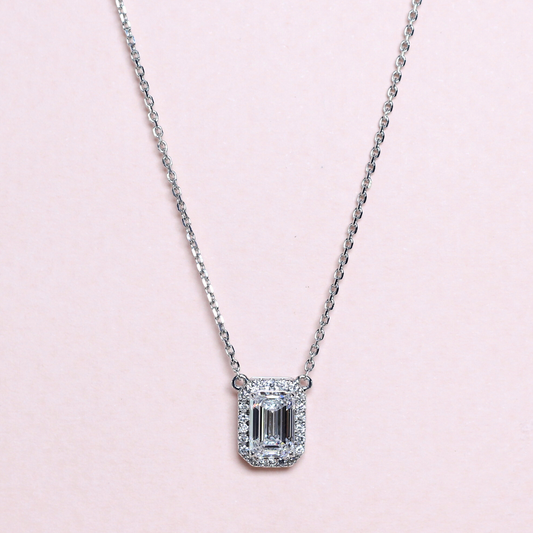 1.15cts Emerald cut Lab-grown necklace with halo
