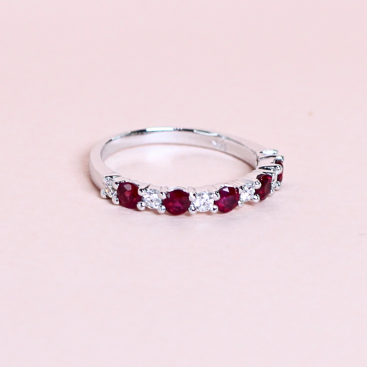 Ruby and Diamond Half Eternity ring