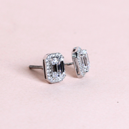 2.27cts Emerald cut Lab-grown Stud earrings with halo