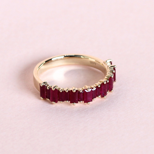1.63cts Baguette cut Ruby Half Eternity statement ring