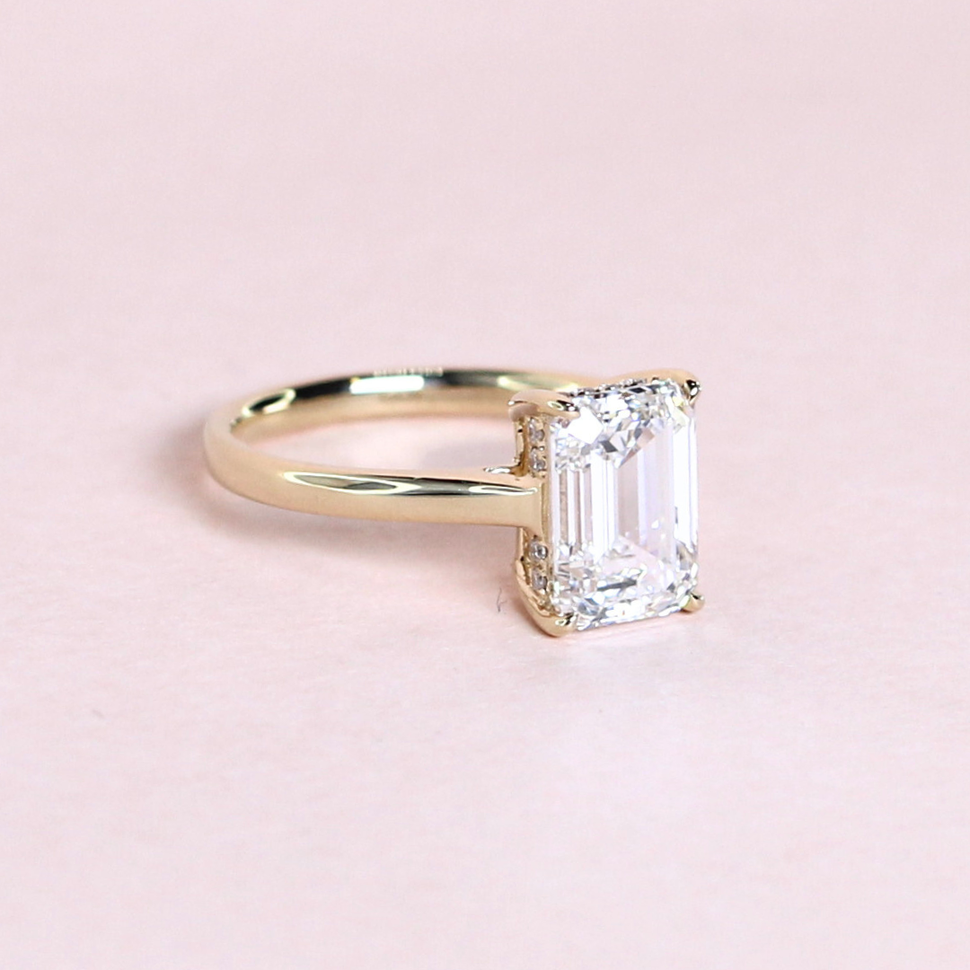 2ct Emerald cut Lab-Grown ring with hidden halo
