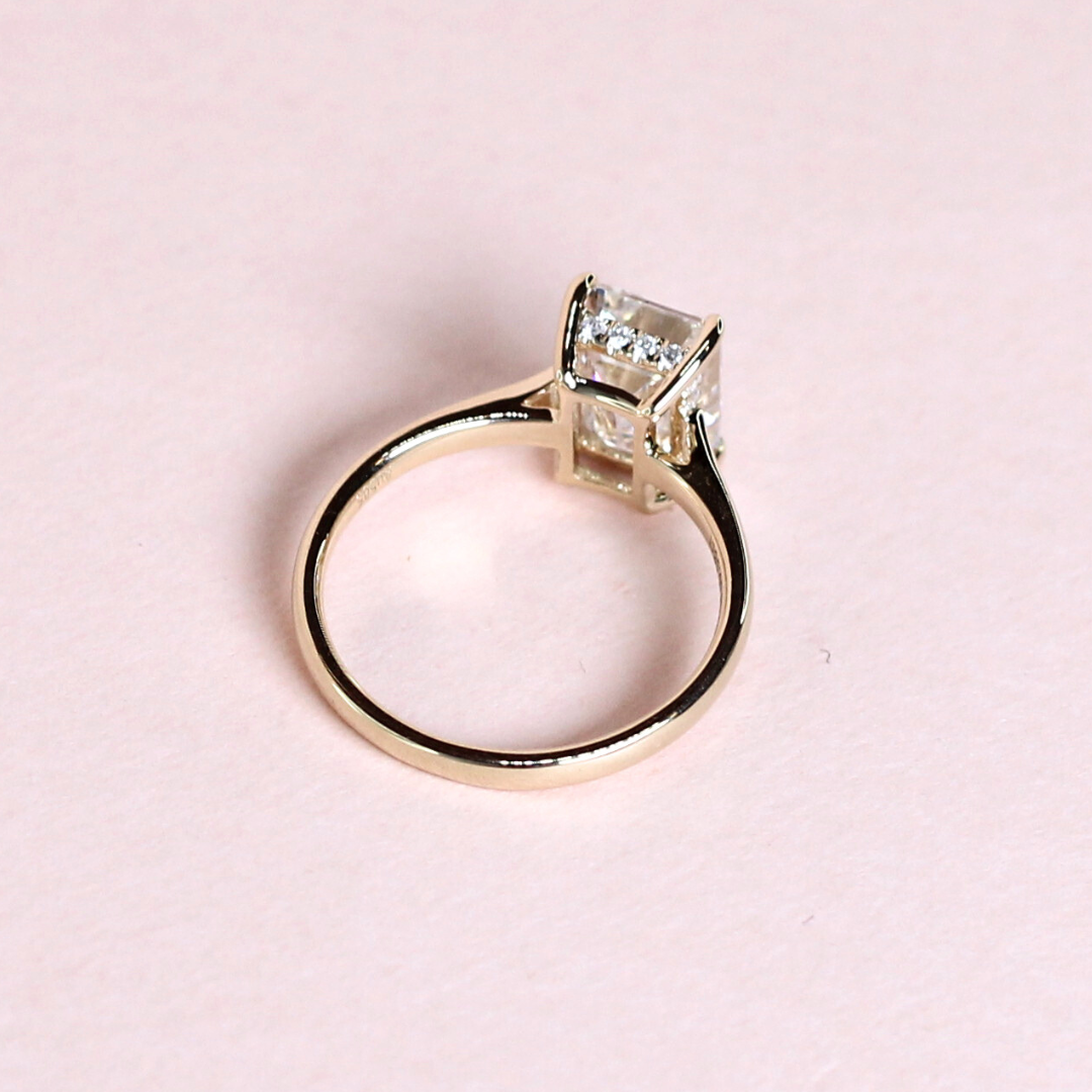 2ct Emerald cut Lab-Grown ring with hidden halo
