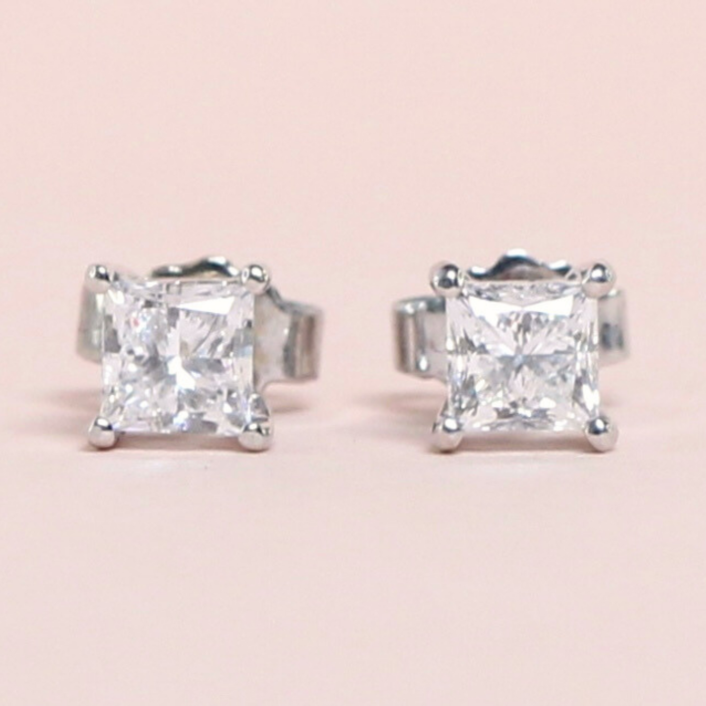 1ct Princess cut Solitaire Stud earrings