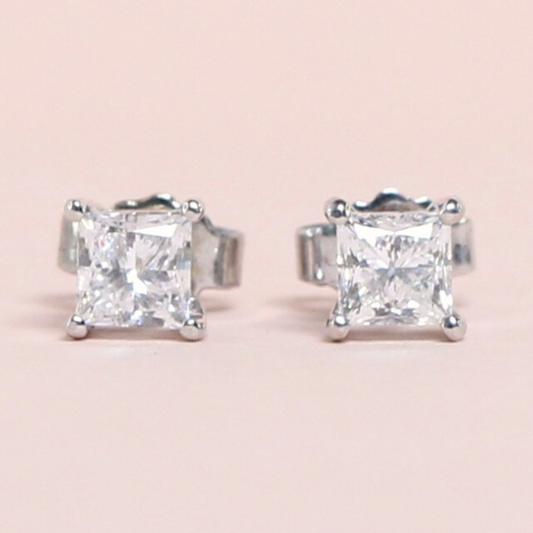 1ct Princess cut Solitaire Stud earrings