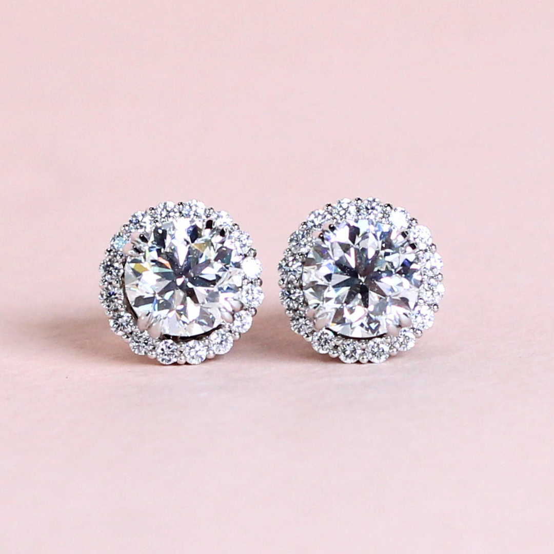 2.32cts Round cut stud earrings with detachable halo