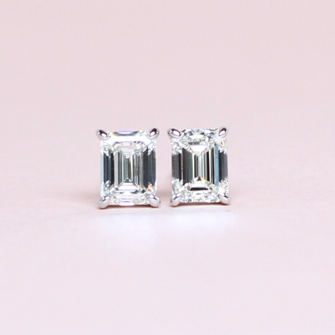 1cts Emerald cut Solitaire Stud earrings