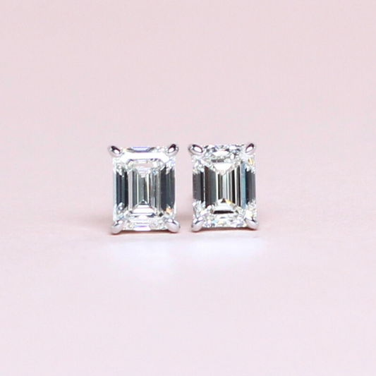 1cts Emerald cut Solitaire Stud earrings