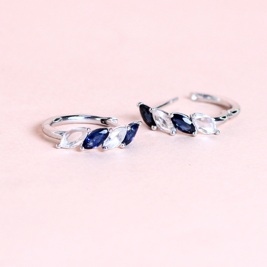 .91cts Marquise cut Sapphire and Diamond Huggie earrings