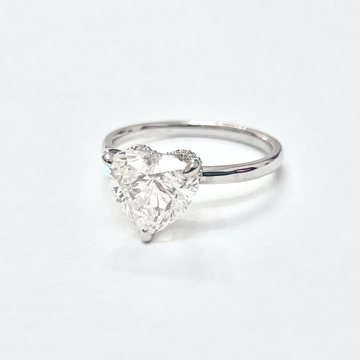 2.15cts Heart cut Solitaire Lab grown Ring with Hidden Halo