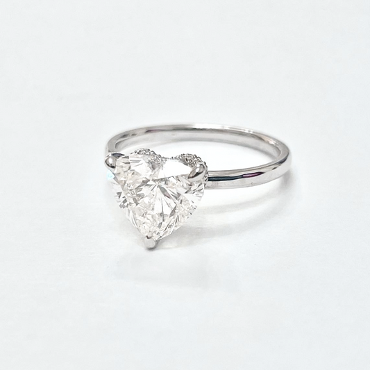 2.15cts Heart cut Solitaire Lab grown Ring with Hidden Halo