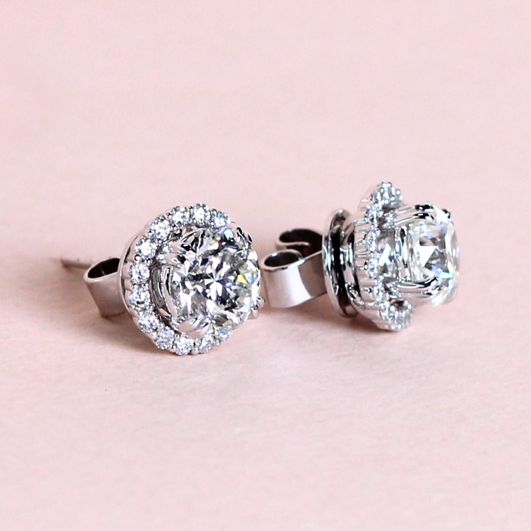2.32cts Round cut stud earrings with detachable halo