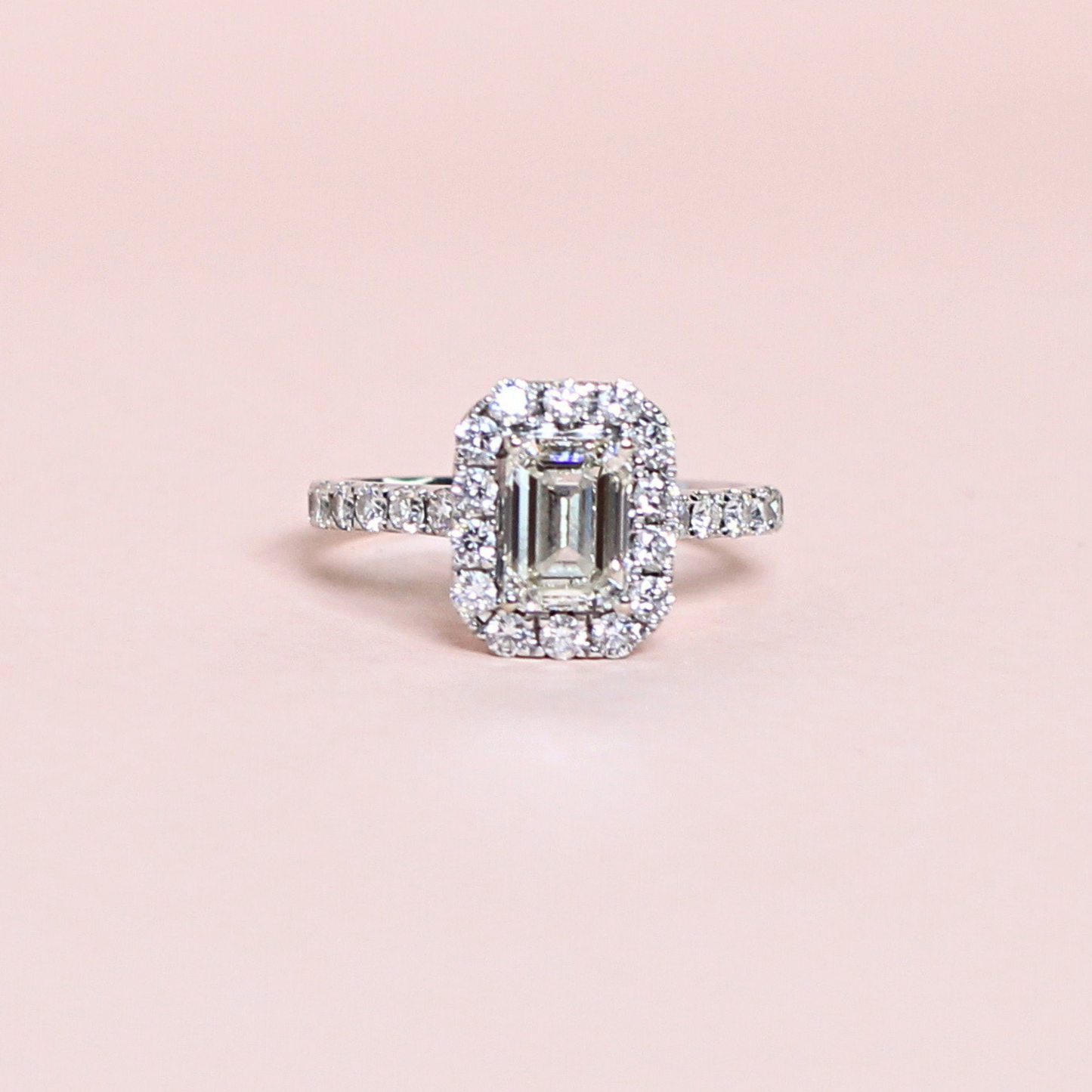 1.35cts Emerald cut Pavé with Halo ring