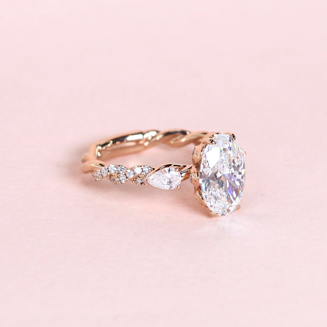 3.52ct Oval lab-grown diamond ring on twisted band