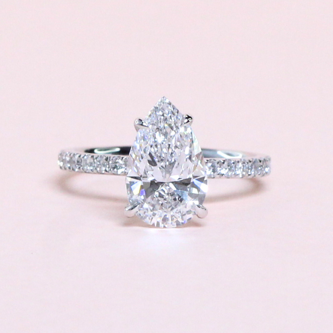 2.40cts Pear cut Lab-grown Platinum Pavé ring with hidden Halo