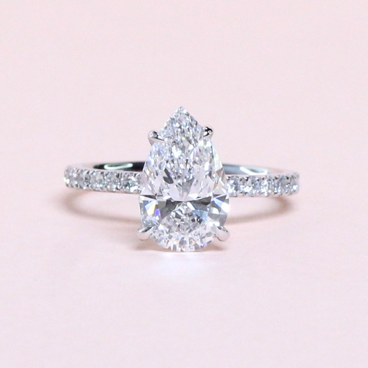2.40cts Pear cut Lab-grown Platinum Pavé ring with hidden Halo