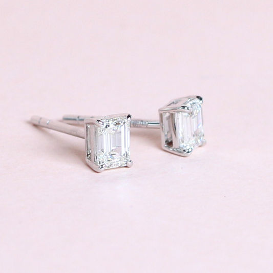 1cts Emerald cut Solitaire Stud earrings
