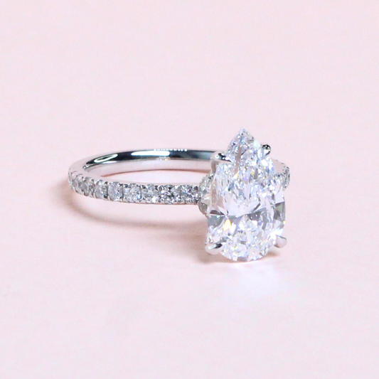2.40cts Pear cut Lab-grown Platinum Pavé ring with hidden Halo