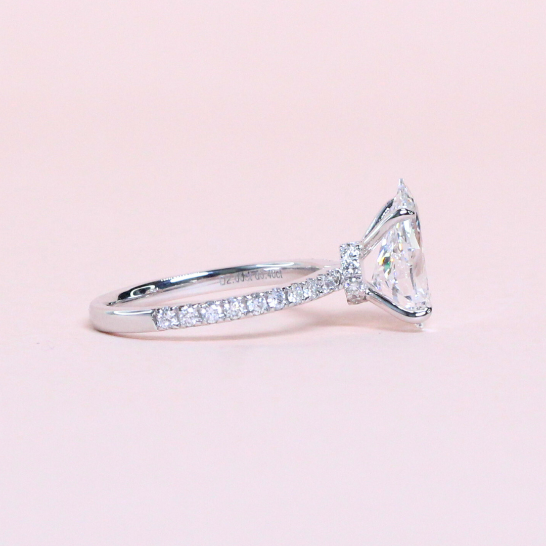 2.40cts Pear cut Lab-grown Platinum Pavé ring with hidden Halo