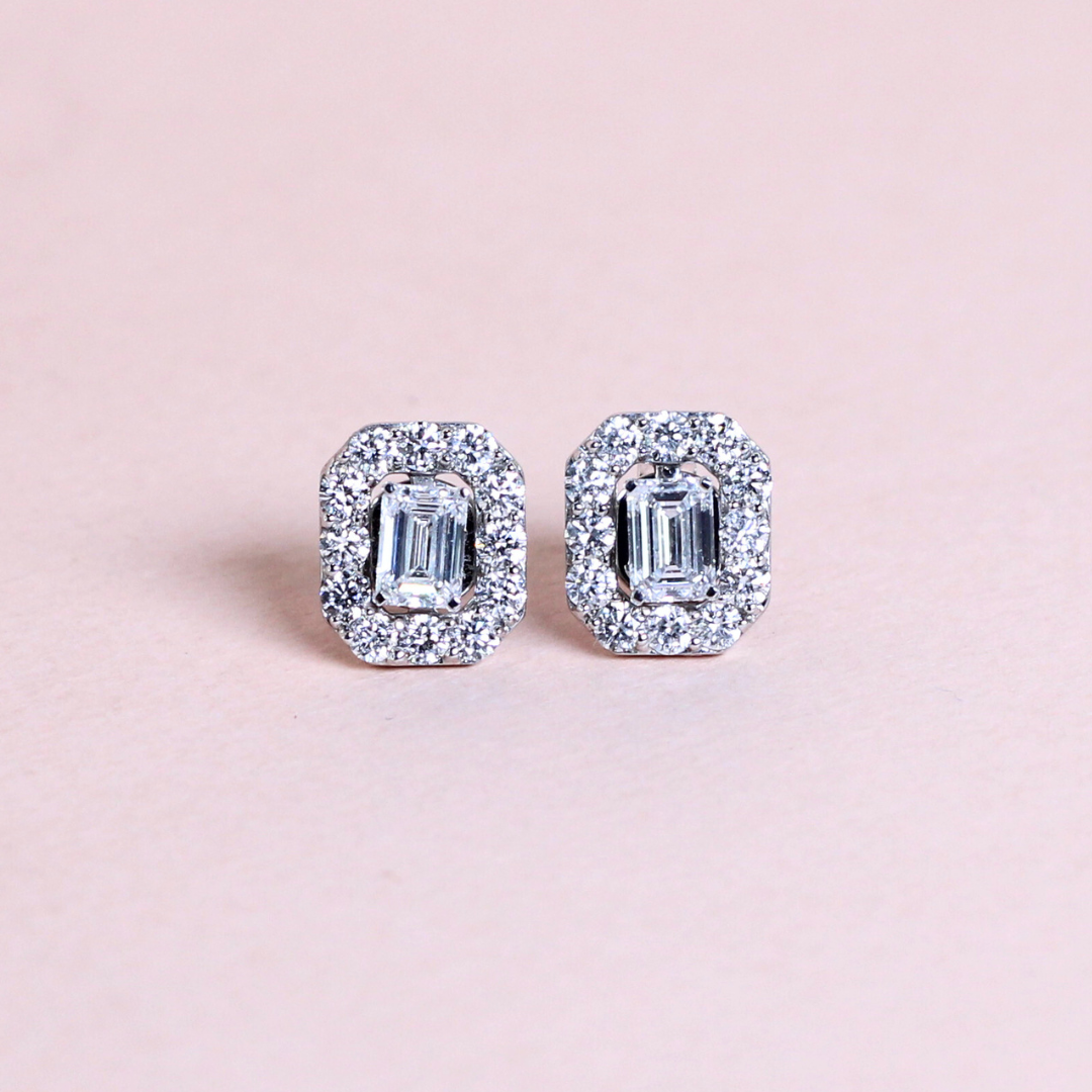 1.72cts Emerald cut Lab-grown Stud earrings with detachable halo
