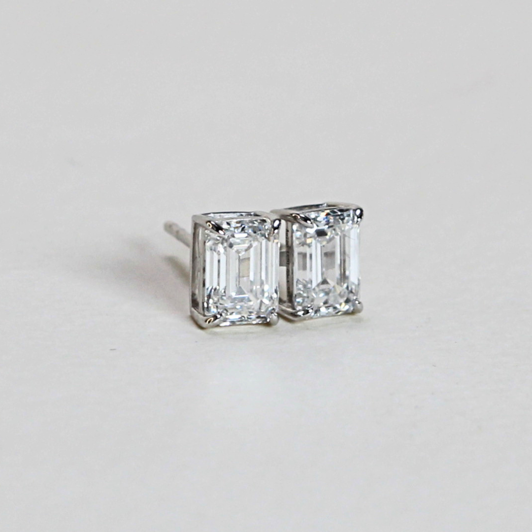 2.03cts Emerald cut Lab-grown Solitaire earrings