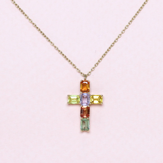1.60cts Emerald cut Sapphire Cross necklace