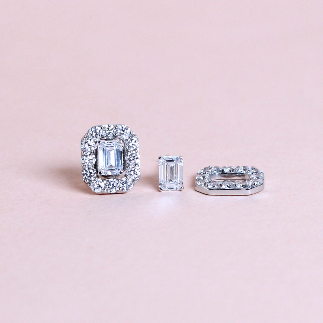 1.72cts Emerald cut Lab-grown Stud earrings with detachable halo