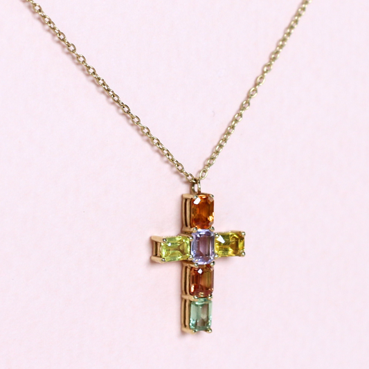 1.60cts Emerald cut Sapphire Cross necklace