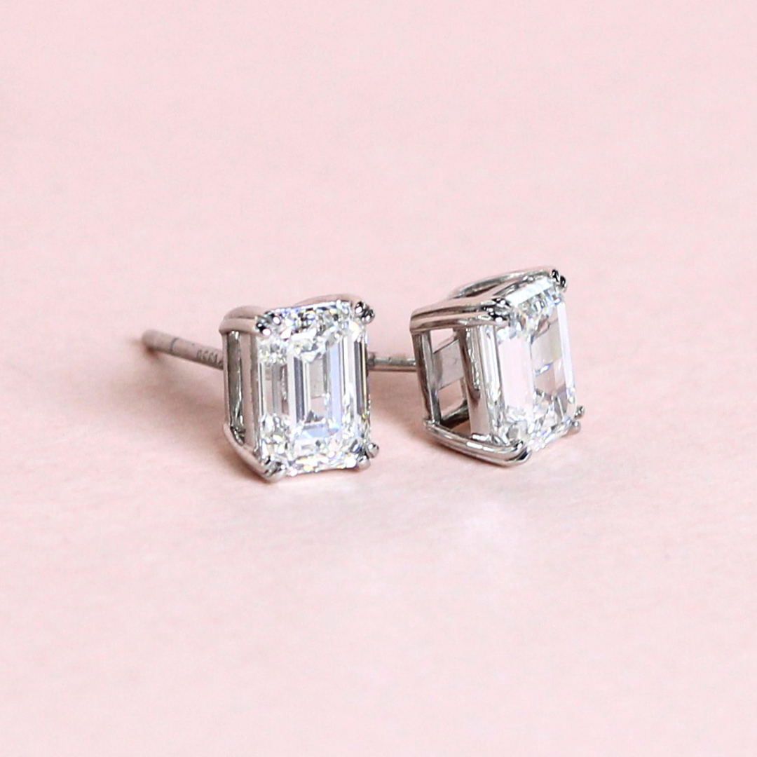 2.03cts Emerald cut stud earrings