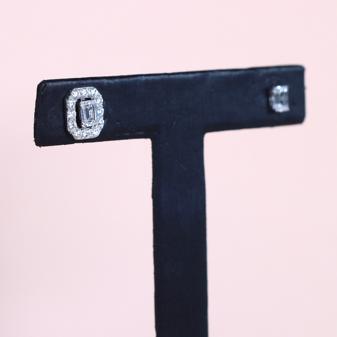1.72cts Emerald cut Lab-grown Stud earrings with detachable halo