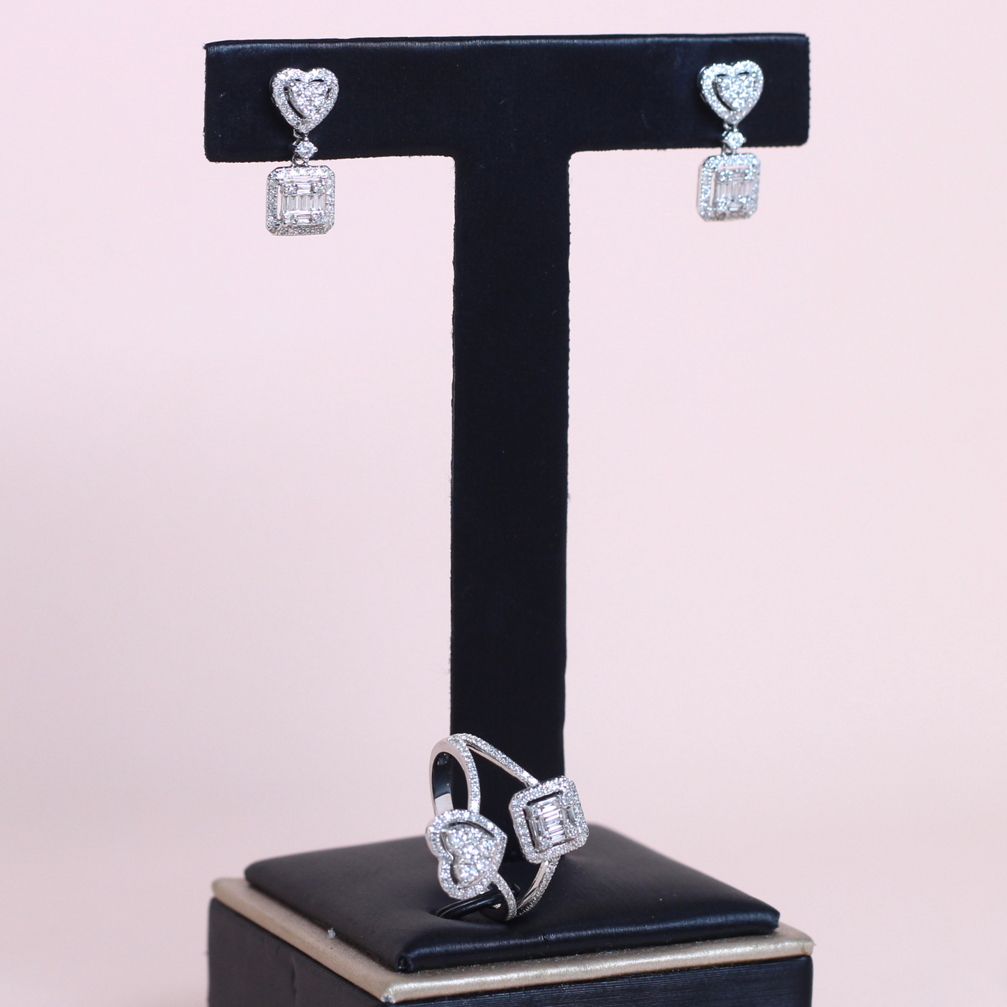 1.08cts Heart and Cushion Illusion Drop set