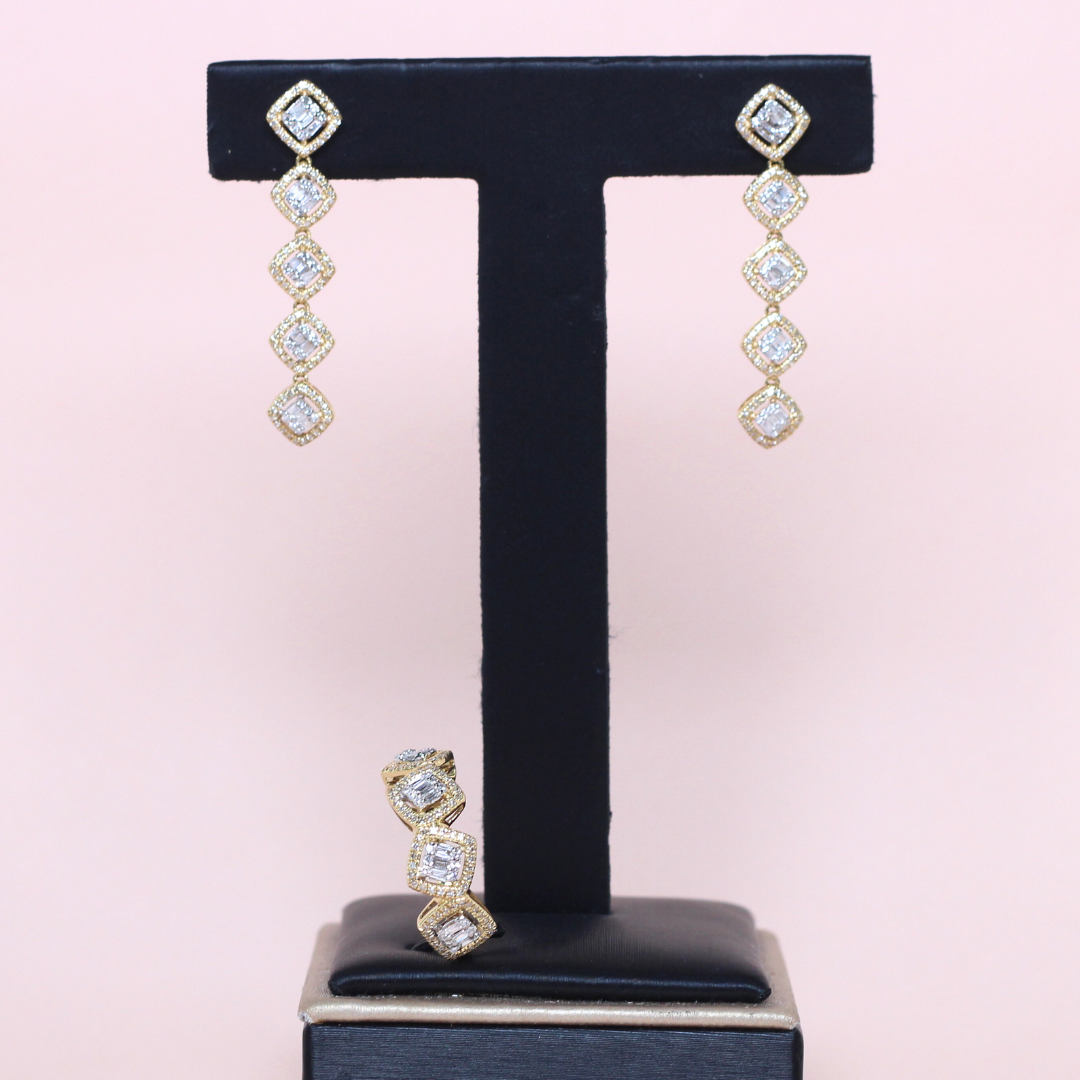 1cts Cushion Illusion Dangling set