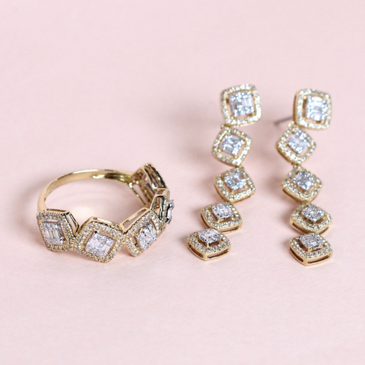 1cts Cushion Illusion Dangling set