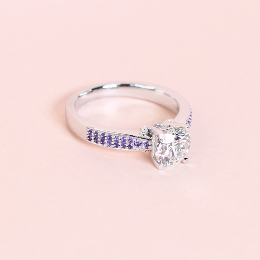 1.23ct Round cut Lab-grown Pavé ring with Amethyst stones
