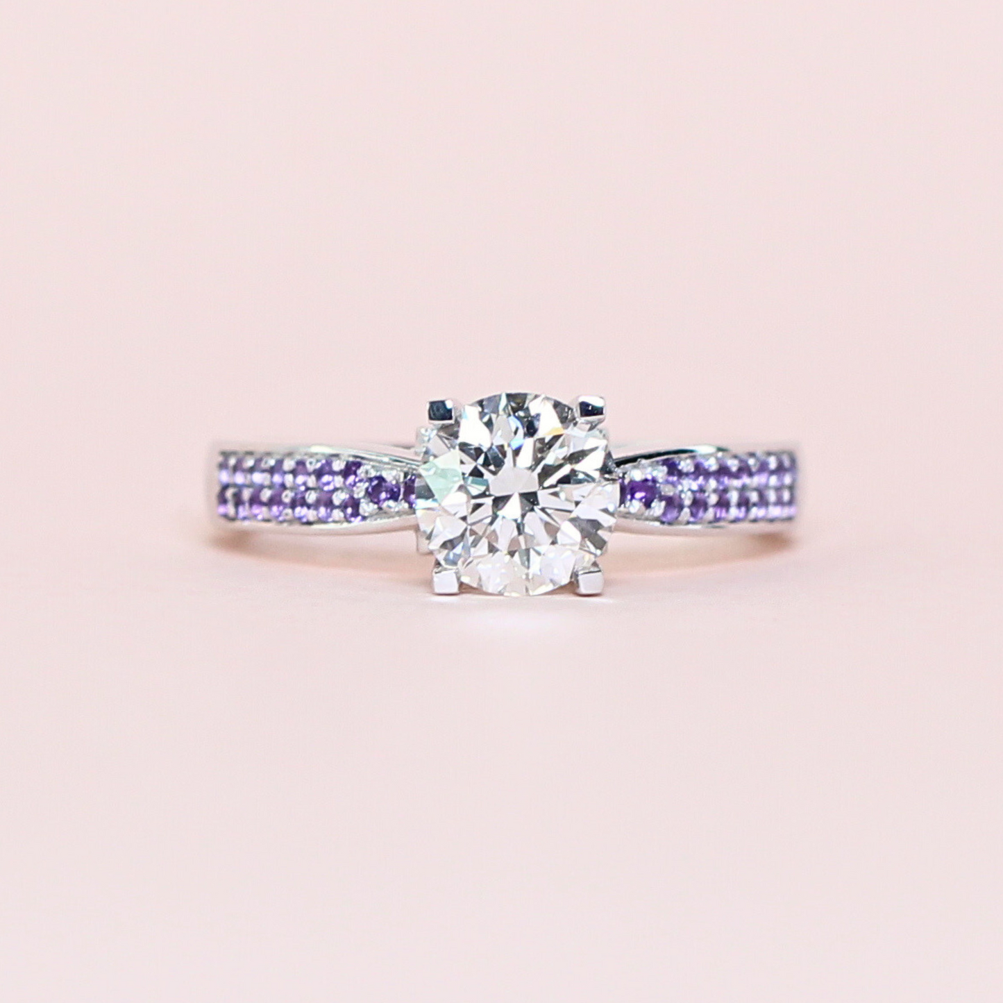 1.23ct Round cut Lab-grown Pavé ring with Amethyst stones