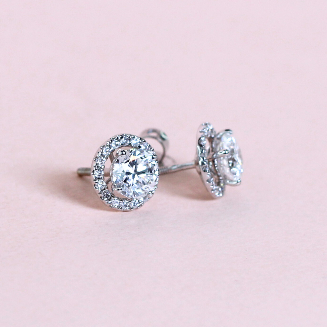 1.244 Round cut Lab-grown Stud earrings with halo