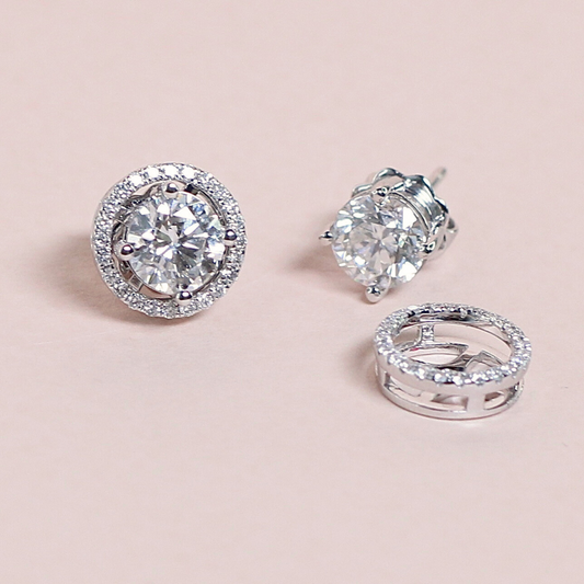 2cts Round cut Solitaire Stud earrings with detachable halo