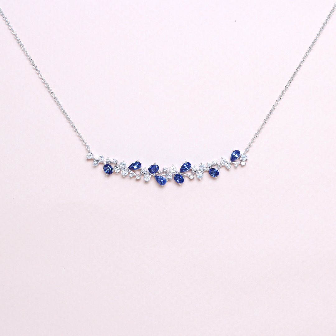 Three-way Sapphire and Diamond cluster necklace
