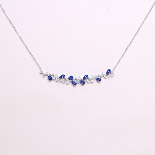 Three-way Sapphire and Diamond cluster necklace
