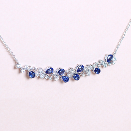 Three-way Sapphire and Diamond cluster necklace