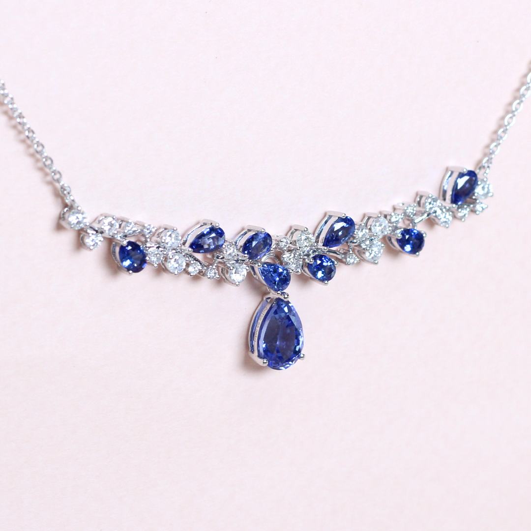Three-way Sapphire and Diamond cluster necklace