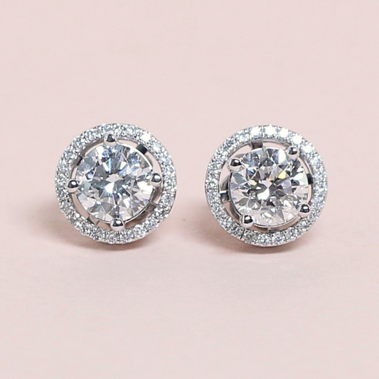 2cts Round cut Solitaire Stud earrings with detachable halo