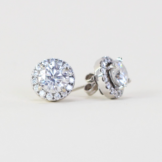 2cts Round cut Solitaire Stud earrings with detachable halo
