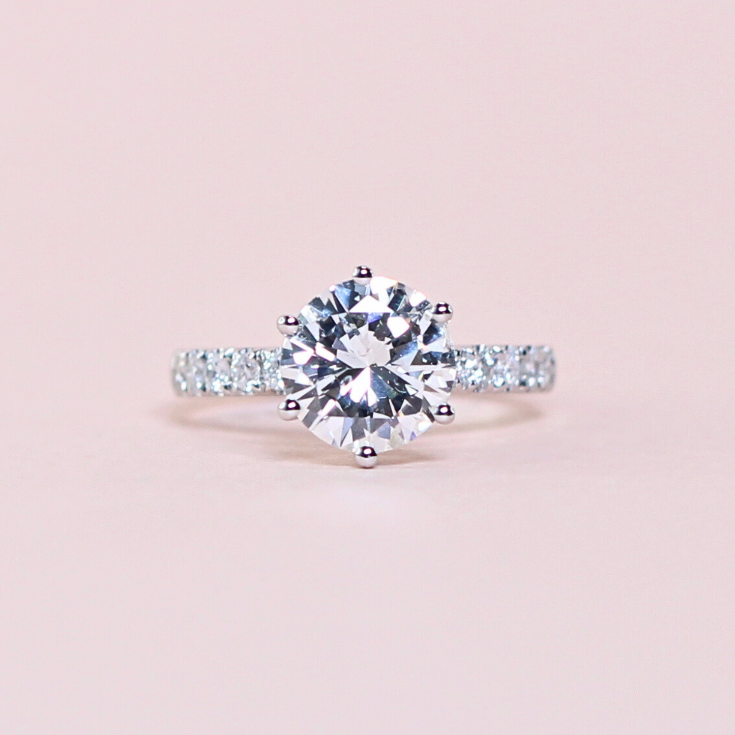 1.57ct  Round diamond ring in 6-prong high pave setting
