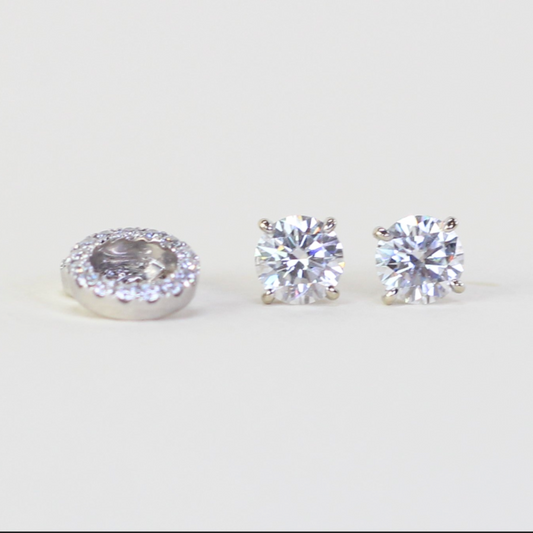 2cts Round cut Solitaire Stud earrings with detachable halo