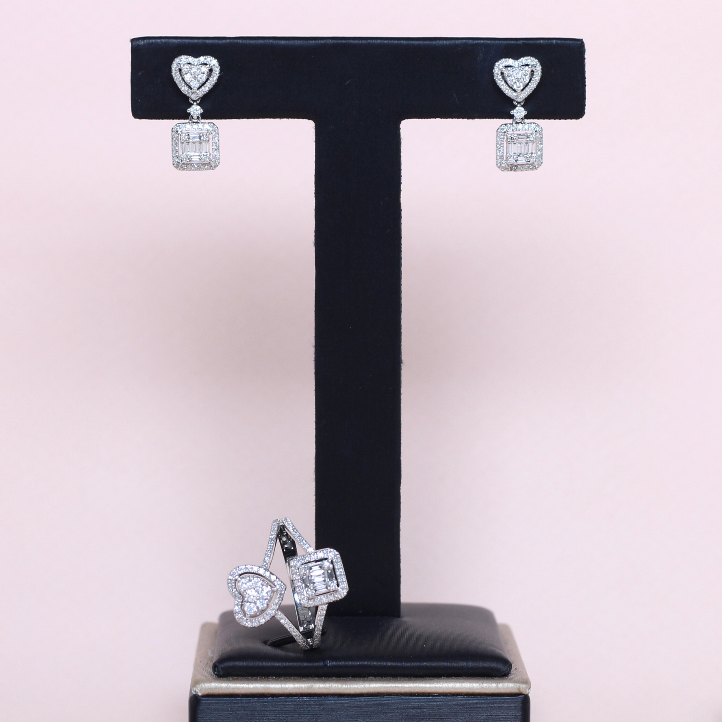 1.08cts Heart and Cushion Illusion Drop set