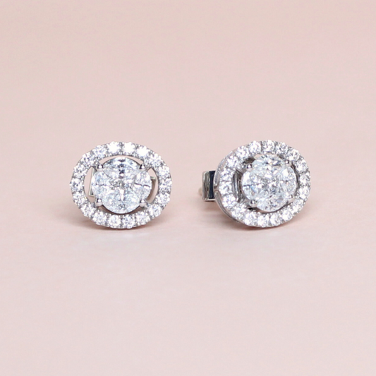 1cts Oval Illusion Stud earrings
