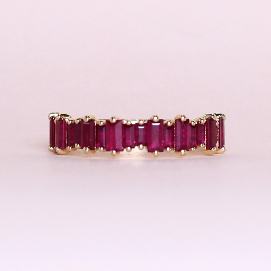 1.63cts Baguette cut Ruby Half Eternity statement ring