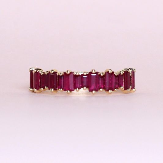 1.63cts Baguette cut Ruby Half Eternity statement ring