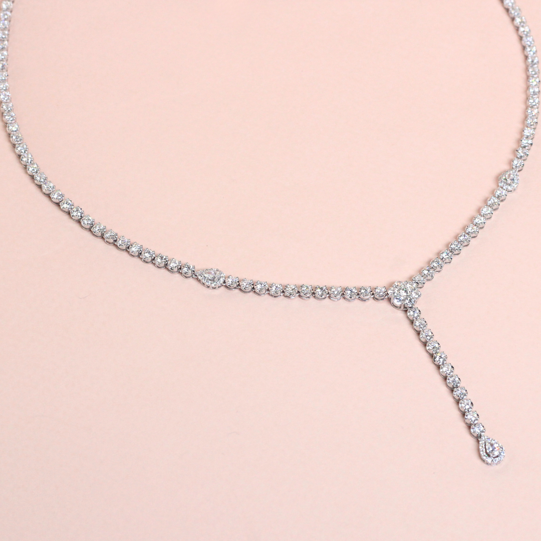 6.27cts Pear and Round cut Drop Tennis necklace