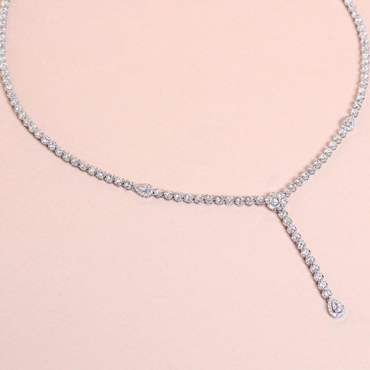 6.27cts Pear and Round cut Drop Tennis necklace